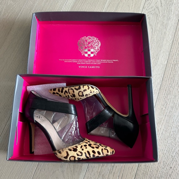 NEW - Vince Camuto Carlotte calf hair leopard print heels - Picture 2 of 12
